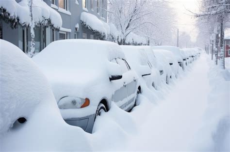 Premium Ai Image Snow Storm Alert Parked Cars Covered With Thick Snow