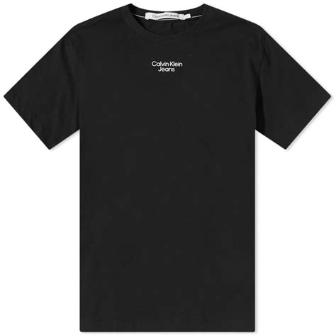 Calvin Klein Stacked Logo T Shirt Black End