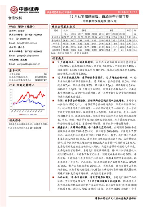 食品饮料行业周报（第5周）：12月社零增速回暖，白酒旺季行情可期