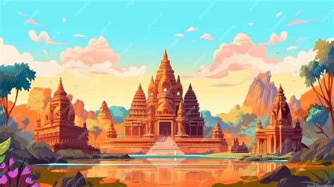 Premium AI Image | A cartoon illustration of a beautiful temple in the ...