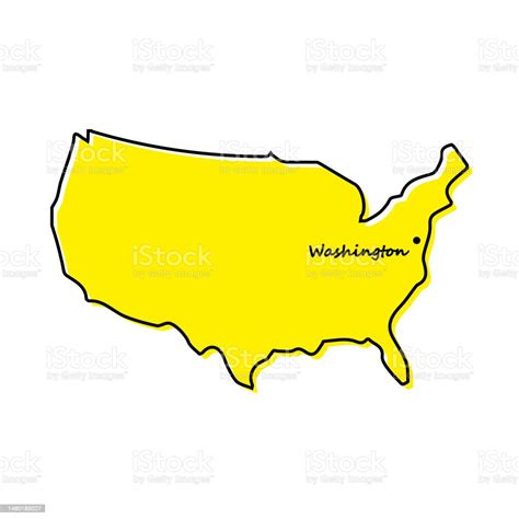 Simple Outline Map Of United States With Capital Location Stock ...