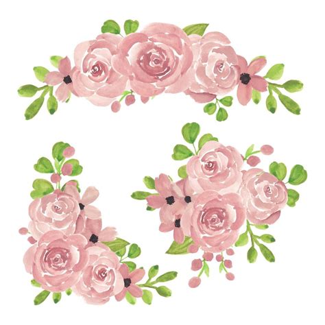 Watercolor pink rose flower arrangement collection 1314340 Vector Art ...