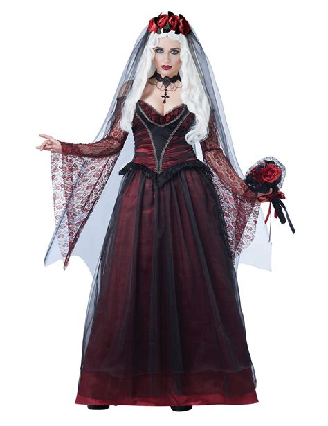 Gothic Vampir Braut Halloween Damenkost M Schwarz Bordeaux G Nstige