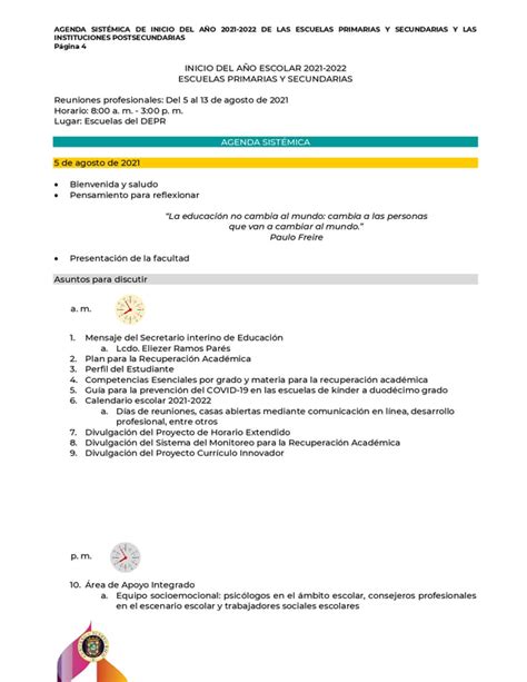 Agenda Sist Mica De Inicio Del A O De Las Escuelas Primarias