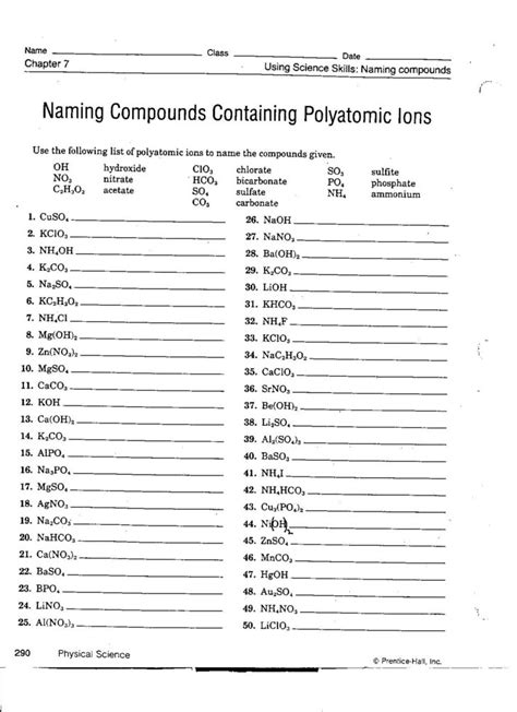 Naming Compounds Containing Polyatomic Ions Worksheet — Db