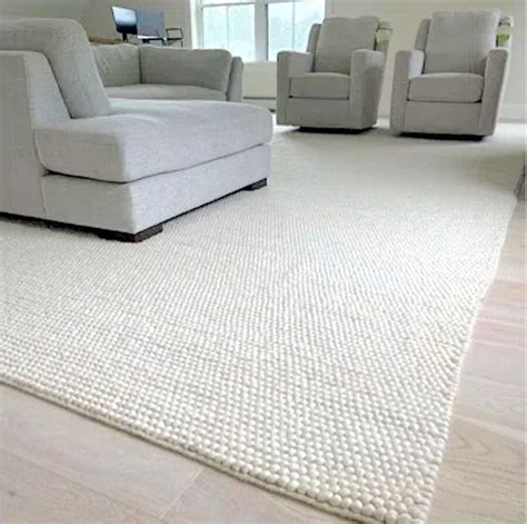 Hand Knitted Chunky Wool Area Rug Plain Solid Ivory Off White Rug