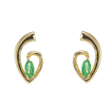 Boucles D Oreilles Or Jaune Emeraude 4x3mm Ref 27712