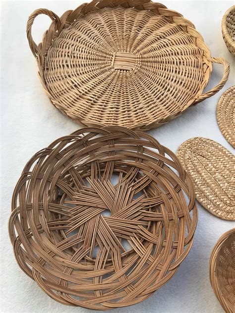 Woven Trays For Wall Decor Woven Basket Boho Set Wicker Wall Basket