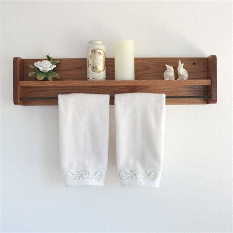 Wood Towel Rack With Shelf & Towel Bar Solid Oak Wooden