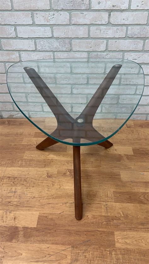 Adrian Pearsall For Craft Associates Walnut Jax Triangular Glass Top Side Table For Sale At 1stdibs