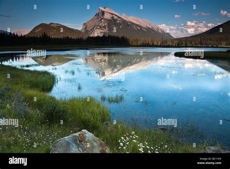 Mount Rundle Across Lake Vermillion Banff Alberta Canada Stock Photo