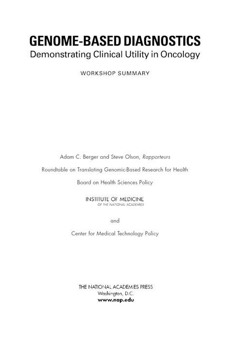 Front Matter Genome Based Diagnostics Demonstrating Clinical Utility