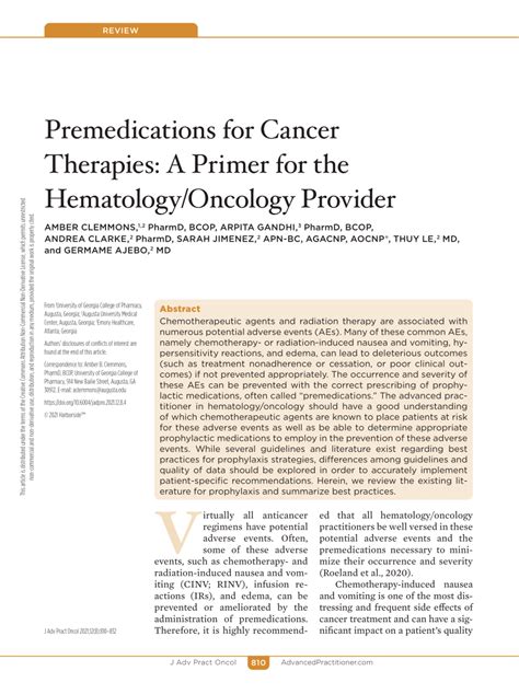 Pdf Premedications For Cancer Therapies A Primer For The Hematology