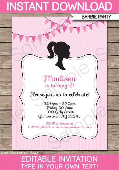 Barbie Birthday Party Invitations / Barbie Personalized Birthday Party ...