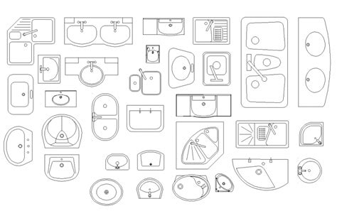 Wash Tub And Wash Basin Different Sizeshape In Plan Dwg File Cadbull