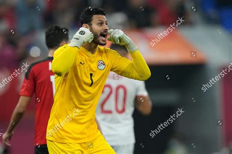 Egypt Goalkeeper Mohamed Elshenawy Reacts During Editorial Stock Photo