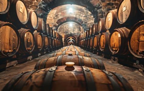 Premium Photo Wine Barrels Stacked In The Old Cellar Of The Winery