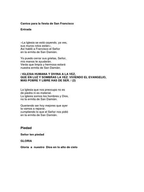 Cantos Para La Fiesta De San Francisco Pdf Francisco De Asís Amor