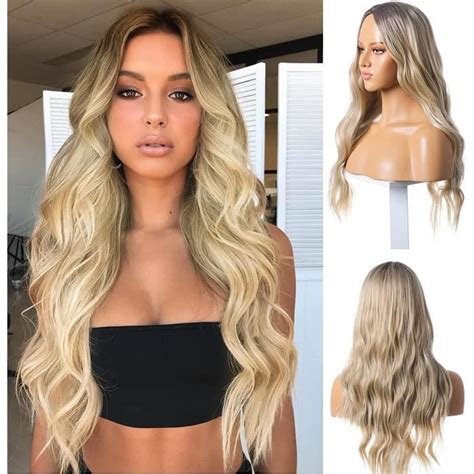 Longue Perruque Boucl E Fuhsi Pouces Ombre Blond Perruques Pour