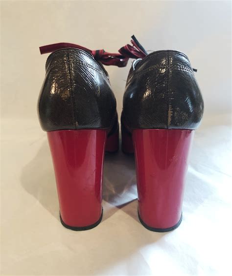 Authentic Vintage 70s Platform Shoes Chunky Heels Red And Brown Patent Etsy