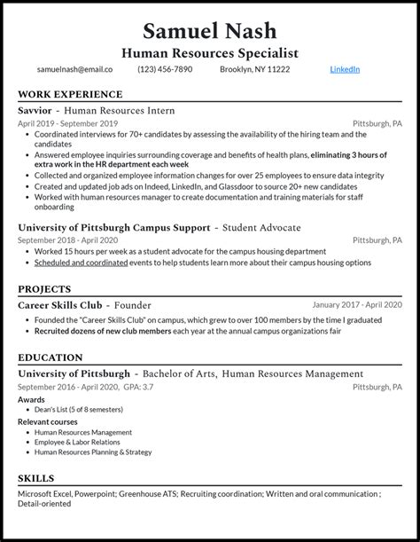 Entry Level Hr Resume Examples Templates Edit Free