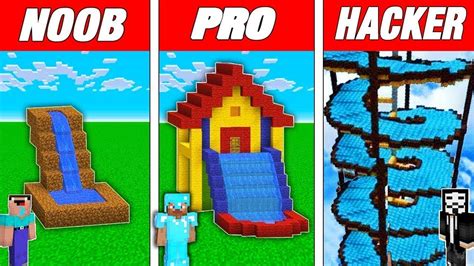 Minecraft Noob Vs Pro Vs Hacker Water Park House Build Challenge