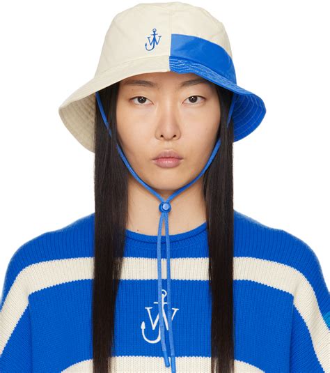 Jw Anderson White Blue Asymmetric Bucket Hat Jw Anderson