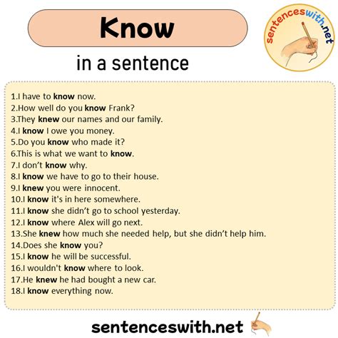 Know In A Sentence Sentences Of Know In English Sentenceswithnet