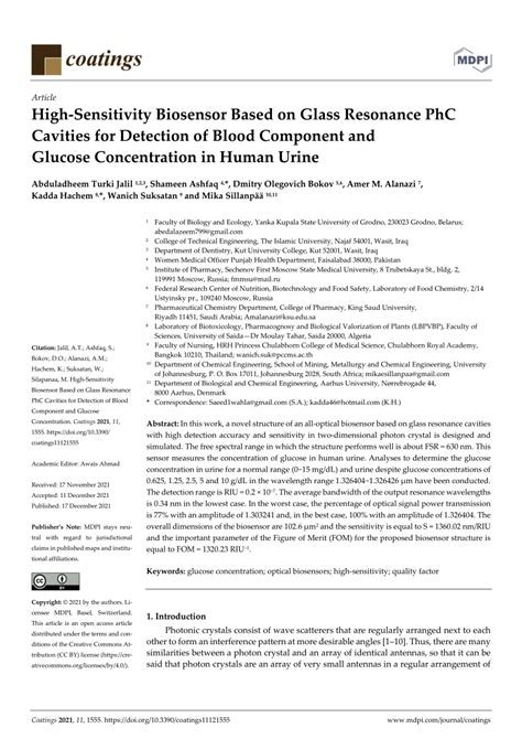 PDF High Sensitivity Biosensor Based On Glass Resonance PhC Cavities