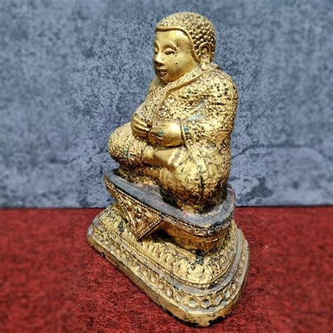 Thai Bronze Gold Buddha Statue Sangkajai Chinese Fat Buddha Laughing