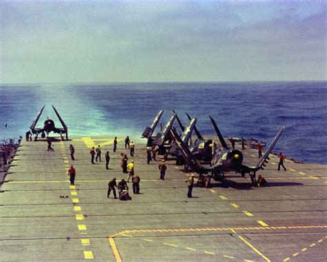 Asisbiz Vought F U Corsair Vf White D Taking Off Cv Uss