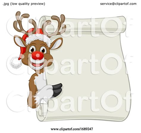 Santa Hat Reindeer Christmas Scroll Sign Cartoon By Atstockillustration 1689247