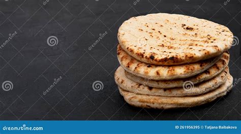 Pita Bread On Dark Background Arabic Lebanese Bread Traditional