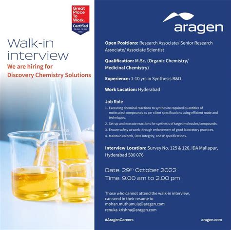 Aragen Life Sciences Walk In Interview For Research Associate Senior