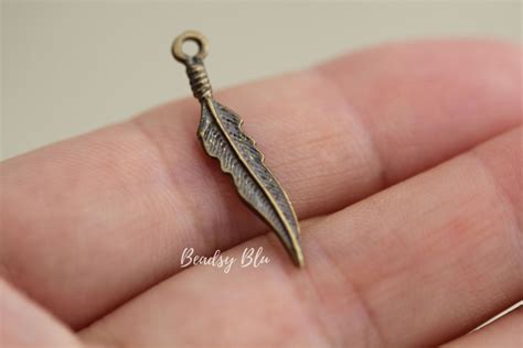 Mykonos Feather Charm Antique Brass Greek Cast Metal X Mm Etsy De