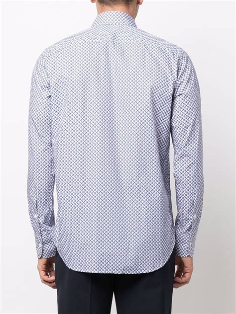 Canali Geometric Print Long Sleeved Shirt Farfetch