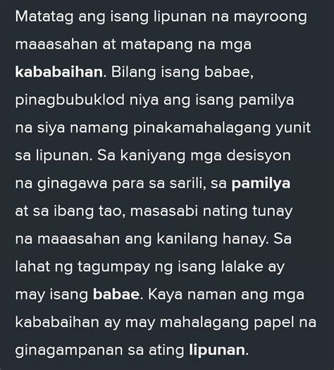 Kahalagahan Ng Mga Kababaihan Brainly Nasaan Kahalagahan