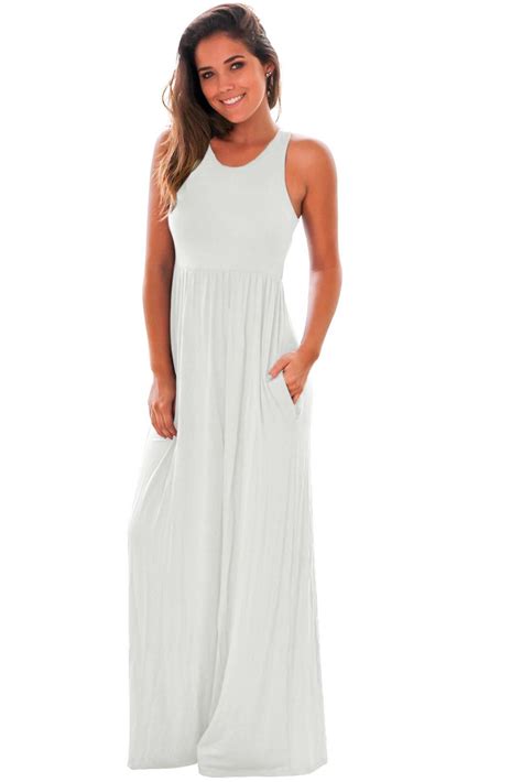 White Pockets Maxi Dress Maxi Dress Maxi Dresses Casual Racerback