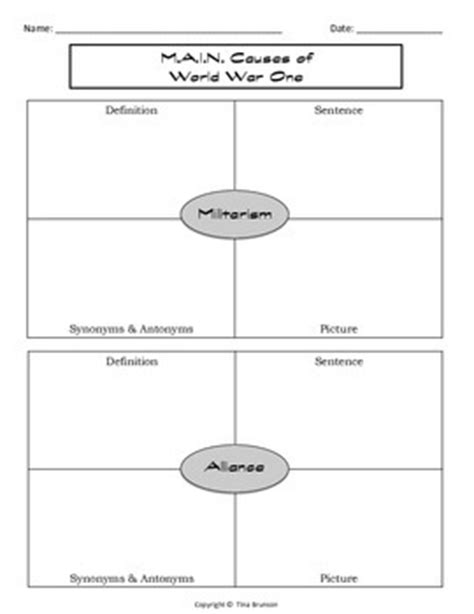 World War I Graphic Organizer FerisGraphics