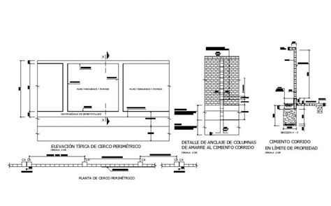 Perimeter Fence Elevation Section Plan And Installation Details With