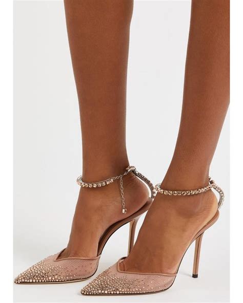 Jimmy Choo Saeda 100 Crystal Embellished Mesh Pumps In Metallic Lyst