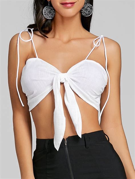 38 Off Spaghetti Strap Tie Up Crop Top Rosegal