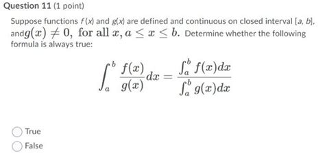 Solved Question 11 1 Point Suppose Functions F X And G X