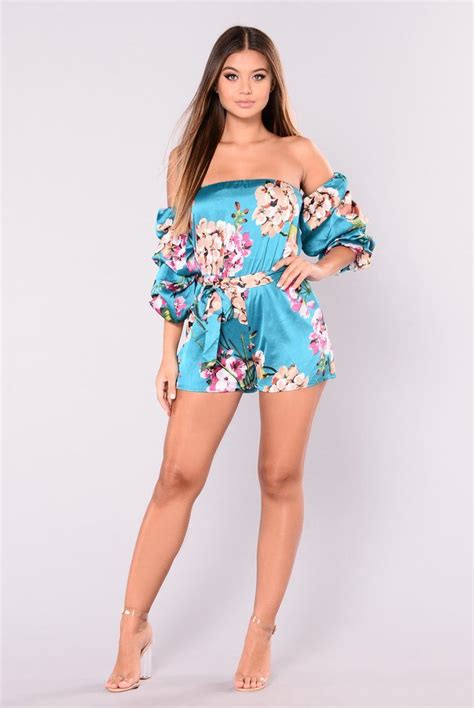 Upon A Dream Floral Romper Teal Floral Romper Playsuits Ruffle