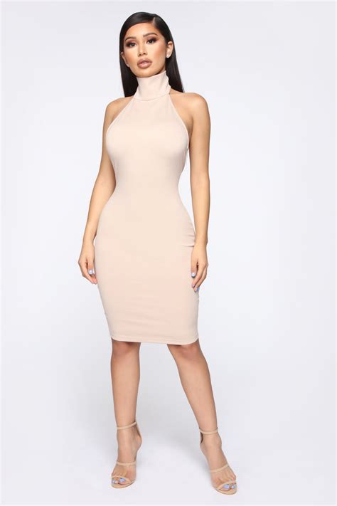 Kassie High Neck Dress Taupe Fashion Nova Dresses Fashion Nova