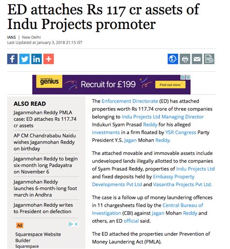 Ed Attaches Rs 117 Cr Assets Of Indu Projects Promoter Syed And Syed