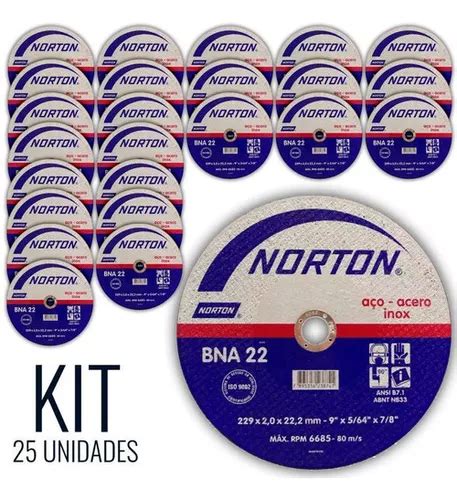 Disco De Corte Metal E Inox 9 Pol Bna 22 Kit 25 Peças Norton