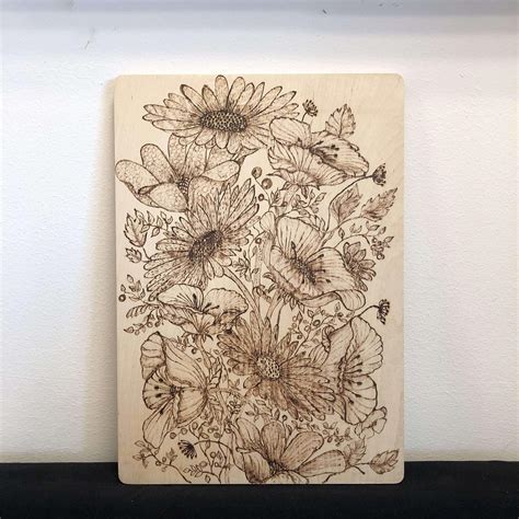 Pyrographed Flowers Engraved Picture