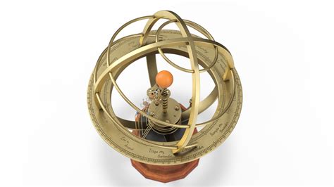 Brass Solar System Orrery With Wooden Base Rigged For Maya D Model