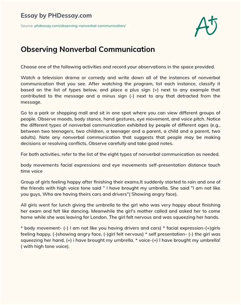 Observing Nonverbal Communication Descriptive Essay Example 300 Words